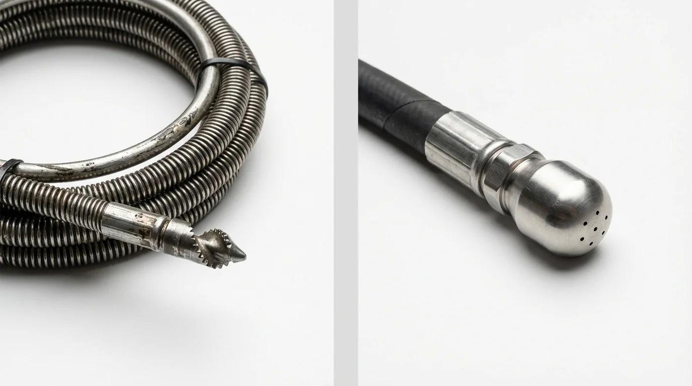 Drain snake cable and hydro jetting nozzle used for drain cleaning in East Helena, MT