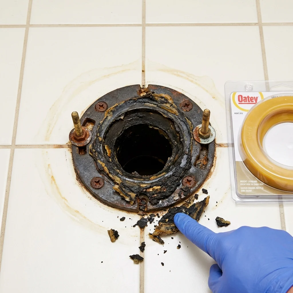 Failed wax ring showing water seepage at the base of a toilet in a East Helena, MT home