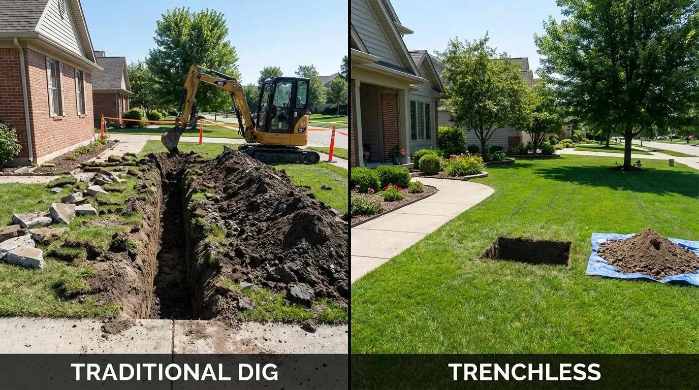 Trenchless sewer repair with minimal yard damage versus traditional excavation in East Helena, MT